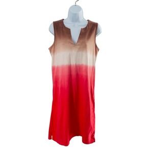 Lands End Dress Womens Small Ombre Sleeveless V Neck Pockets Casual Travel Beach